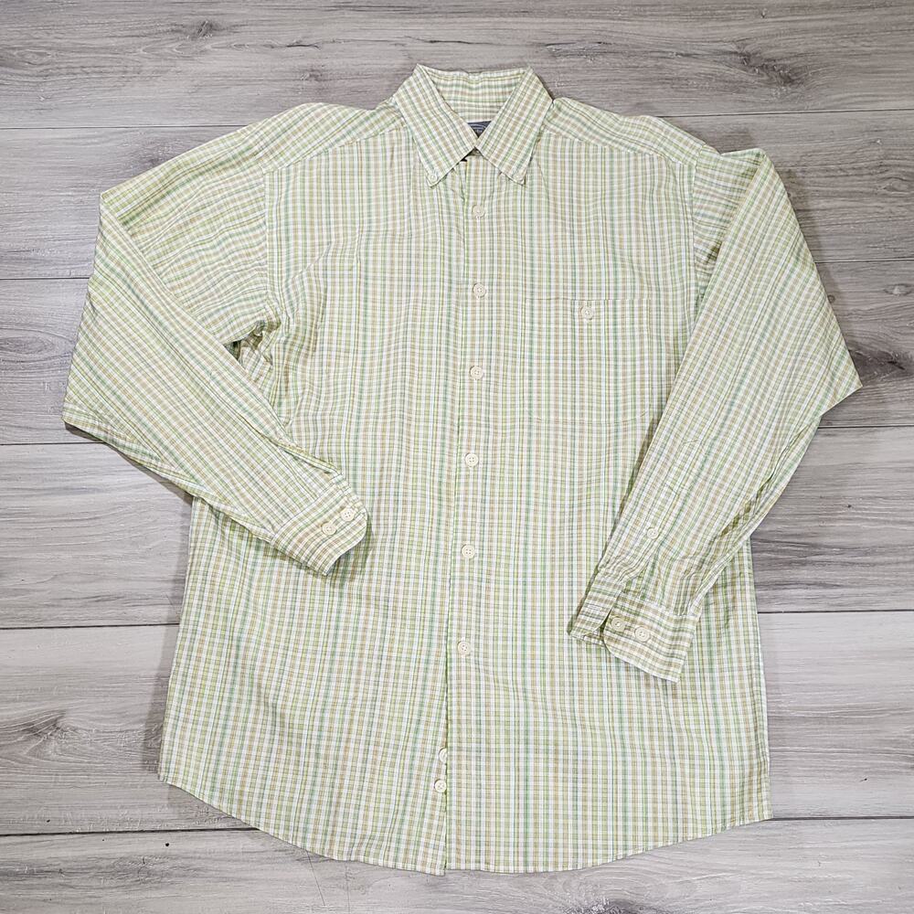 Talbots Shirt Men's Medium Green Plaid Button Down Long Sleeve